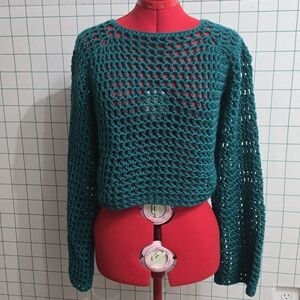 Elegant Teal Open-Knit Sweater